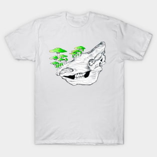 Neon Mushroom Woolly Rhino Skull T-Shirt